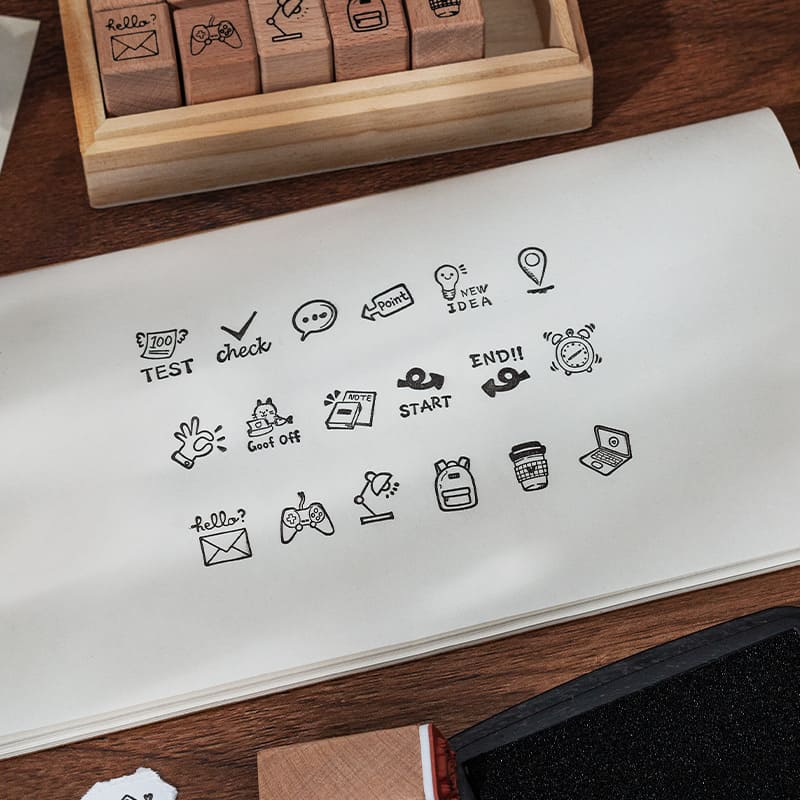 18PCS Life Series Wooden Stamp