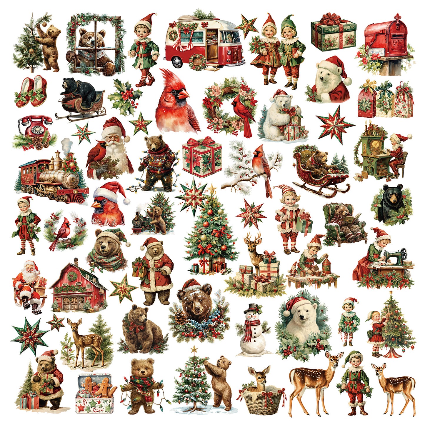 62PCS Retro Christmas Bear Series Stickers