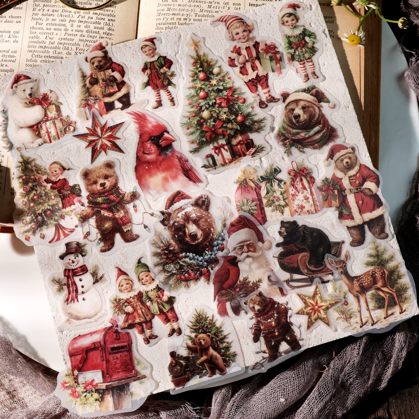 62PCS Retro Christmas Bear Series Stickers