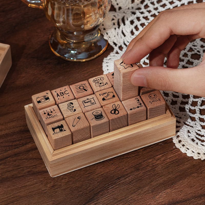 18PCS Life Series Wooden Stamp