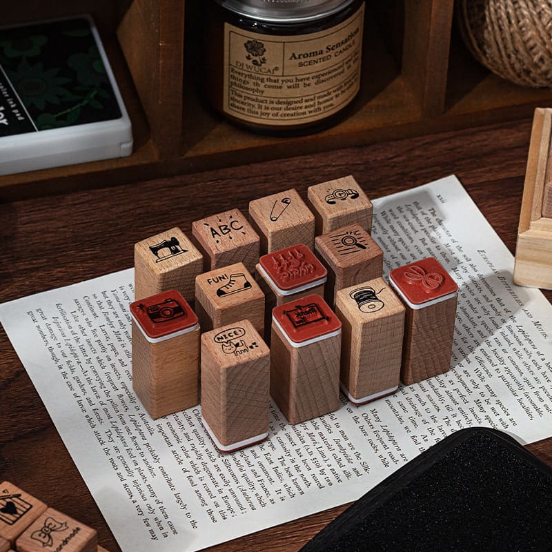 18PCS Life Series Wooden Stamp