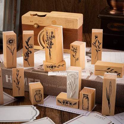 8PCS Plant Vase Wooden Stamp Set