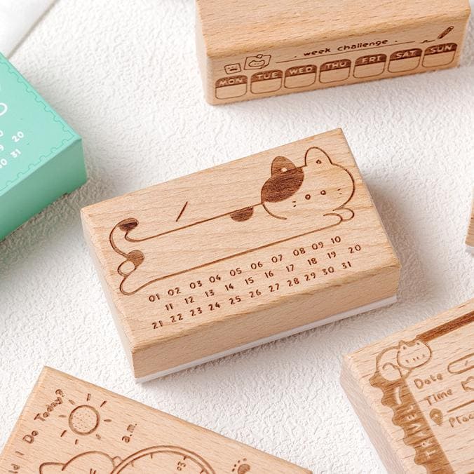 Schedule Plan Cat Wooden Stamp