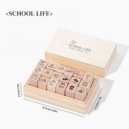 18PCS Life Series Wooden Stamp