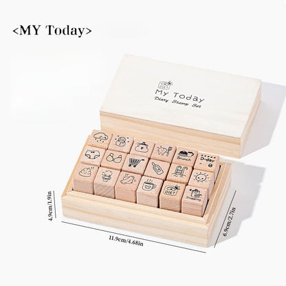 18PCS Life Series Wooden Stamp