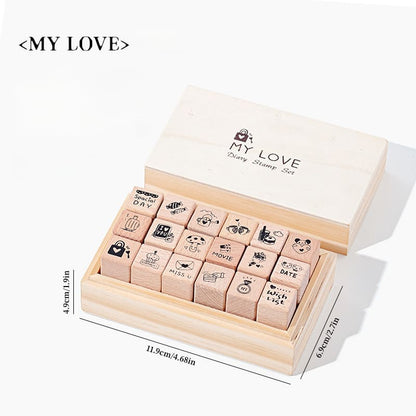 18PCS Life Series Wooden Stamp