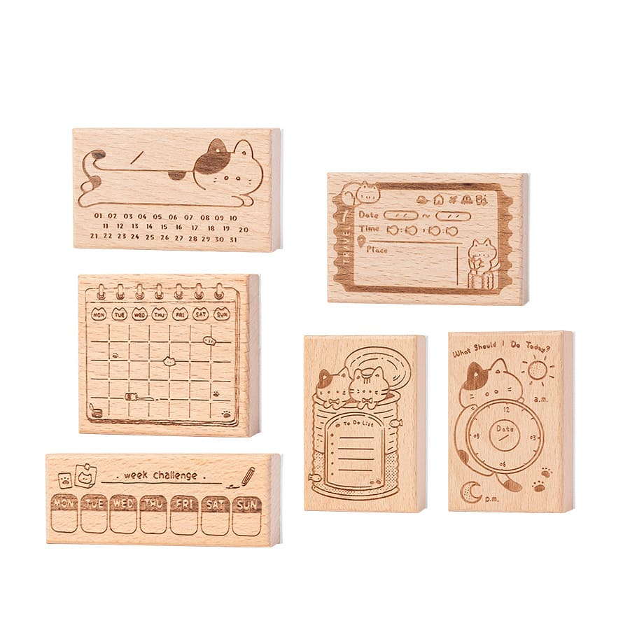 Schedule Plan Cat Wooden Stamp