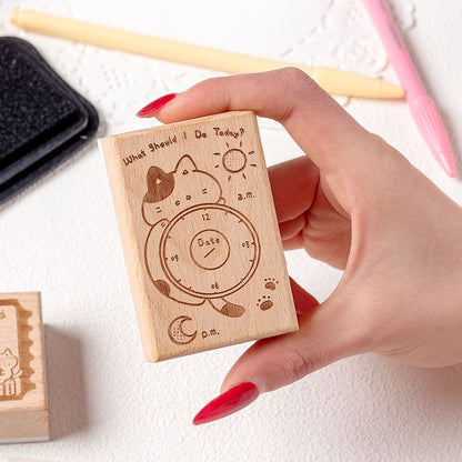 Schedule Plan Cat Wooden Stamp