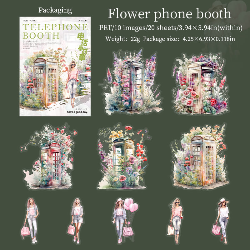 20PCS Telephone Booth Series Stickers