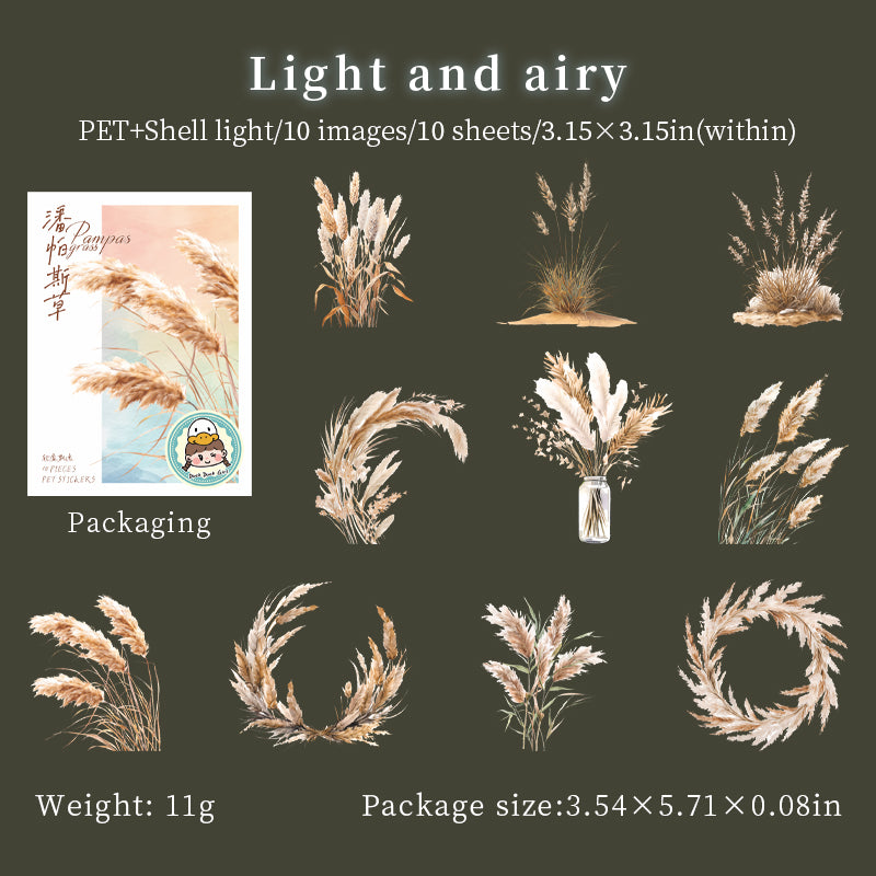 10PCS- Pampas Grass Series Shell Finish Stickers