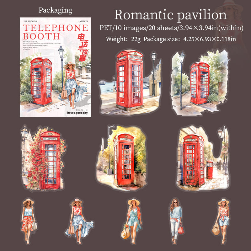 20PCS Telephone Booth Series Stickers