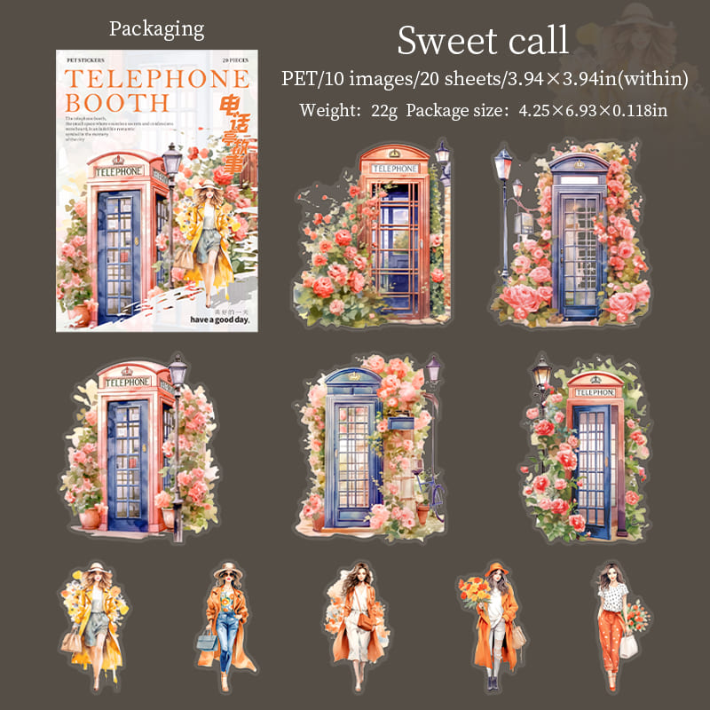 20PCS Telephone Booth Series Stickers